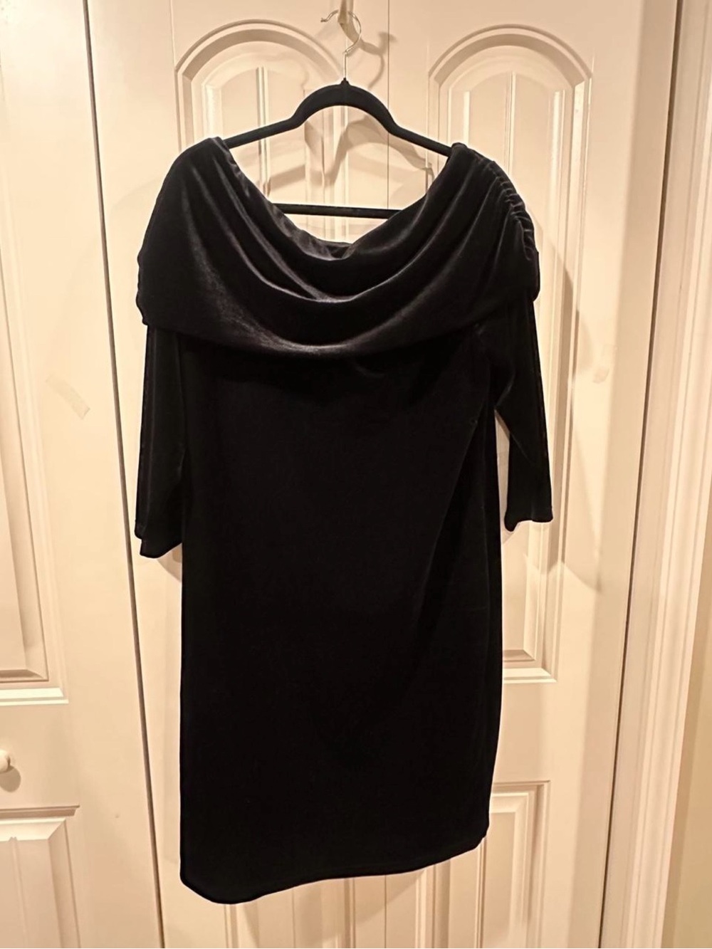 Chico’s Black Velvet Off-Shoulder Midi Dress
